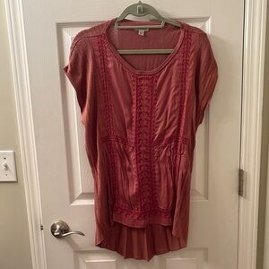 Lucky Brand Pink Embroidered Blouse